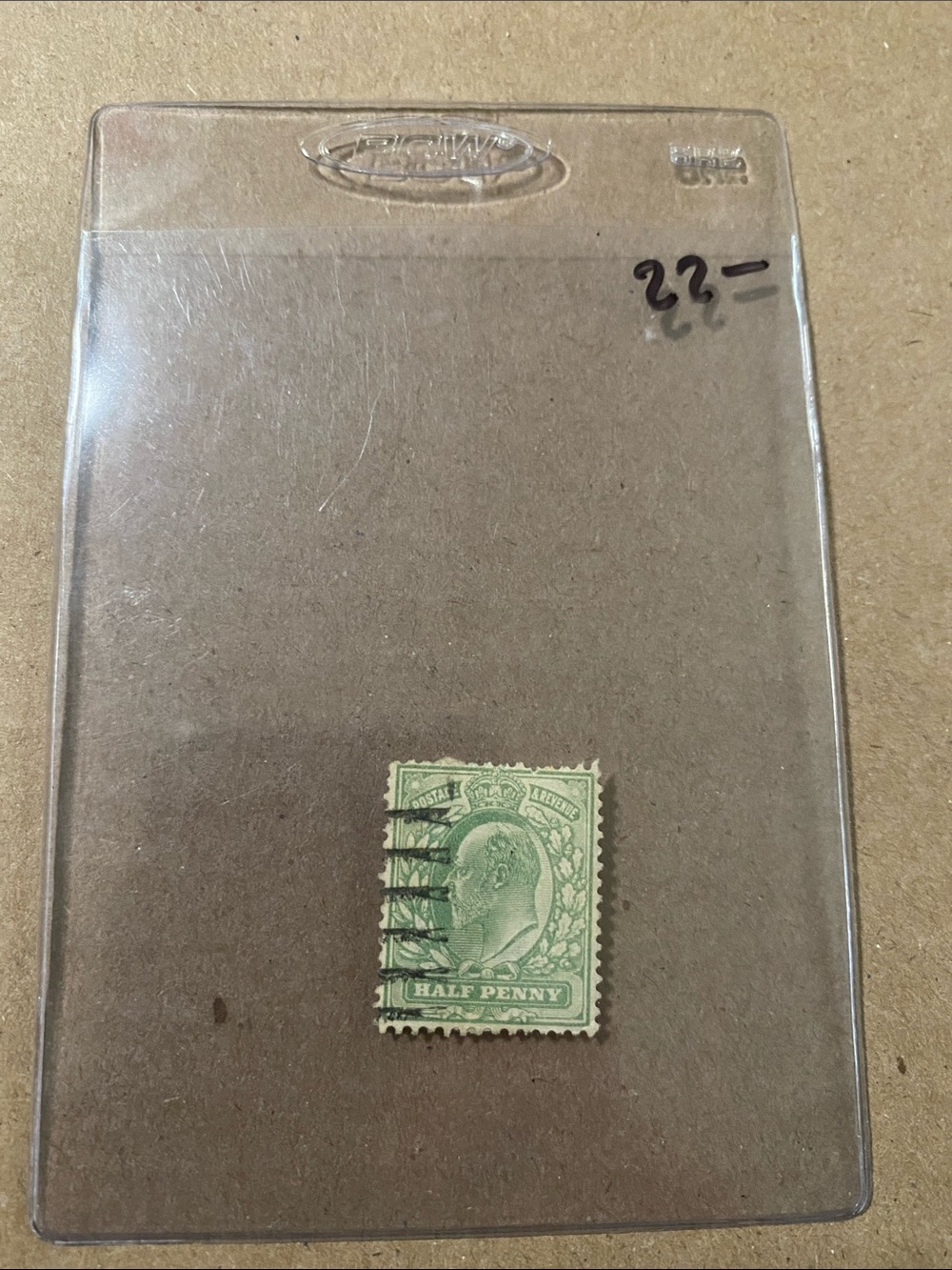 Vintage Half Penny Green Postage Stamp in Protective Sleeve